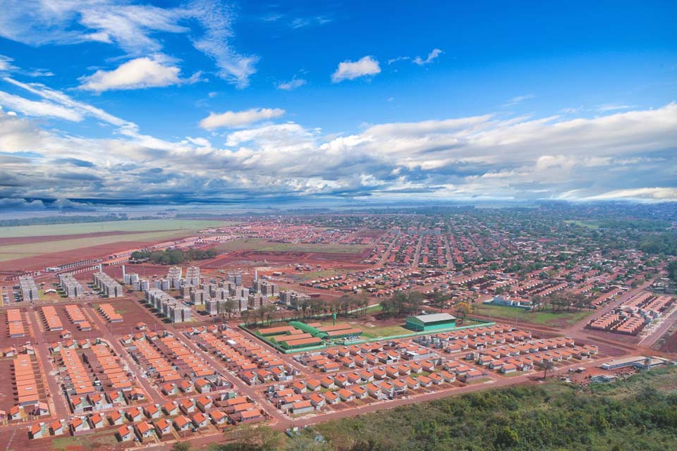 Imagem aérea da região da Vila Toscana, em Dourados/MS